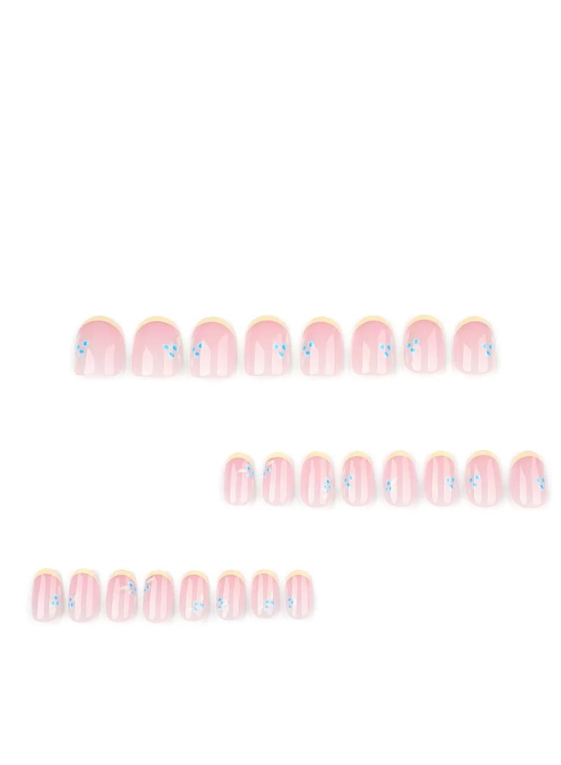 JOSQUEWNN Press on nails,24Pcs, European and American Fashion Colorful 3D Floral Nail Art, French Fresh Wearable Short Nails, Sweet Versatile Cute Women's False Nails DIY Nail Art Accessories.Fake Acrylic Nails With Glue Kit. - Image 3