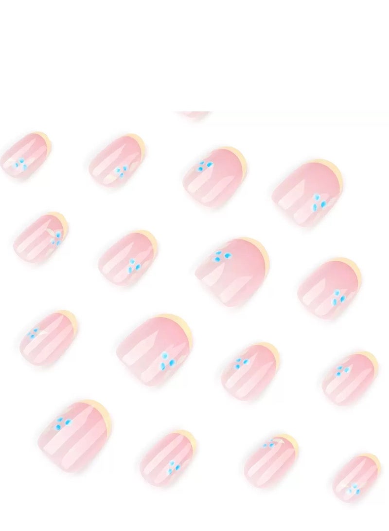 JOSQUEWNN Press on nails,24Pcs, European and American Fashion Colorful 3D Floral Nail Art, French Fresh Wearable Short Nails, Sweet Versatile Cute Women's False Nails DIY Nail Art Accessories.Fake Acrylic Nails With Glue Kit. - Image 2