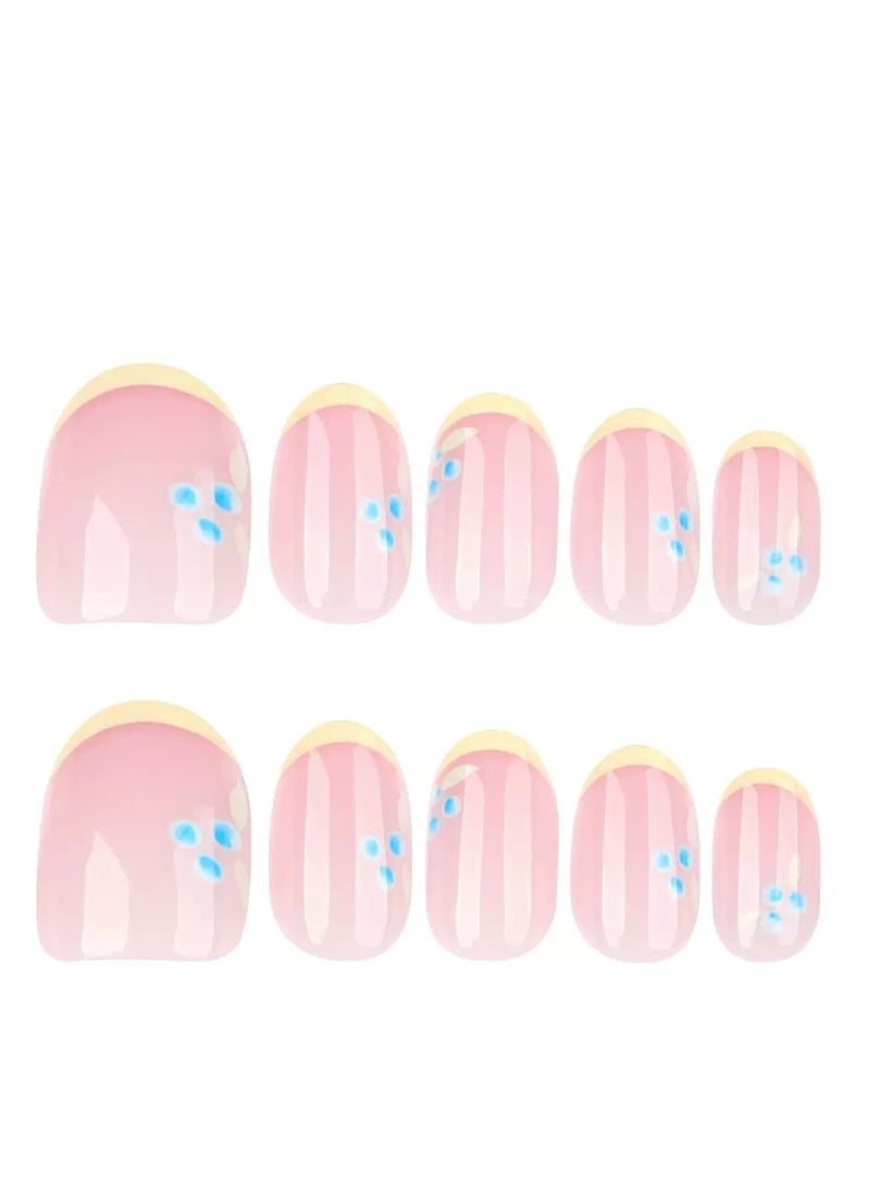 JOSQUEWNN Press on nails,24Pcs, European and American Fashion Colorful 3D Floral Nail Art, French Fresh Wearable Short Nails, Sweet Versatile Cute Women's False Nails DIY Nail Art Accessories.Fake Acrylic Nails With Glue Kit. - Image 5