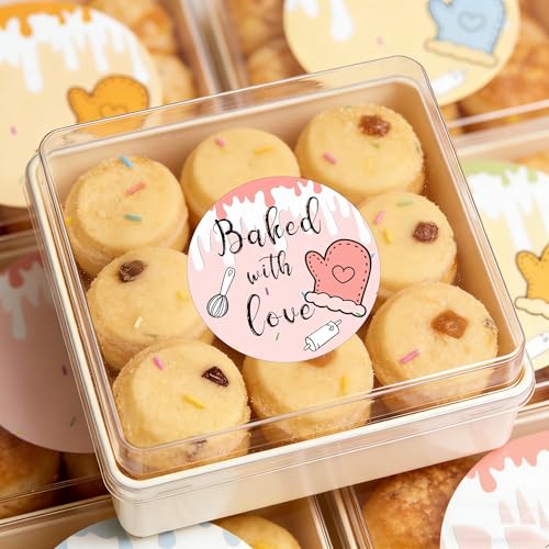 Limarqabel 500 Pcs Baked with Love Stickers 2 Inch Round Hand Made with Love Labels 4 Unique Design Perfect for for Cookie Cupcake Stickers,Homemade Bakery Bread Bags Labels - Image 5