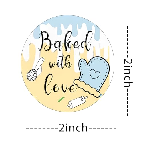 Limarqabel 500 Pcs Baked with Love Stickers 2 Inch Round Hand Made with Love Labels 4 Unique Design Perfect for for Cookie Cupcake Stickers,Homemade Bakery Bread Bags Labels - Image 2