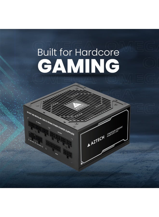 Aztech أوميغا 1250 واط 80 بلس ذهبية ATX 3.1 و PCIe 5.1 جاهز مزود طاقة كامل التعديل مروحة هجينة فائقة الهدوء 120 مم، مكثفات يابانية 100% 105 درجة مئوية، تحكم في الضوضاء منخفضة ZERO RPM مزود طاقة RTX 40 و Ryzen و Intel - Image 3