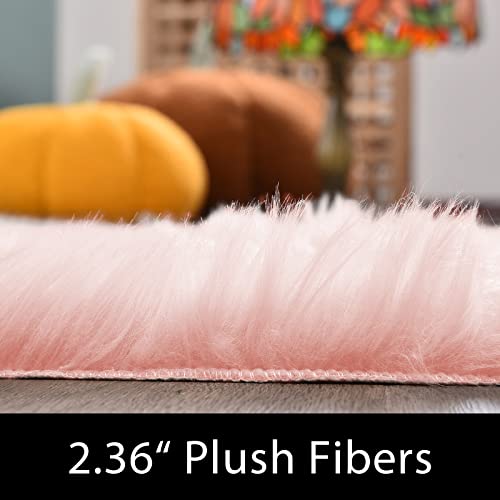 Latepis Pink Runner Faux Sheepskin Fur Rugs 2X5 Fluffy Rug for Bedroom Cute Furry Shag Fuzzy Rug for Girls Room Dorm Luxury Room Decor - Image 2