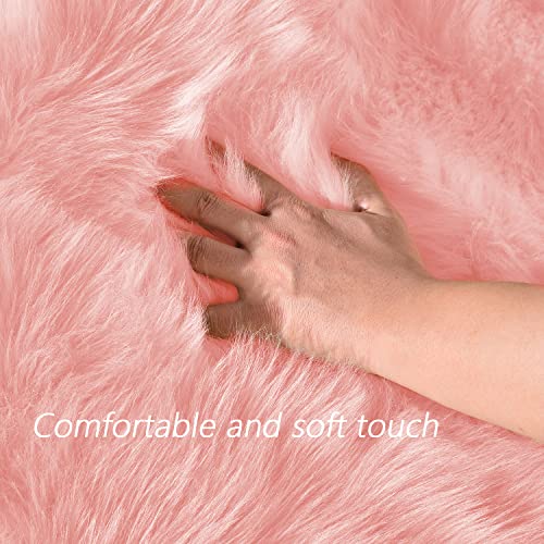 Latepis Pink Runner Faux Sheepskin Fur Rugs 2X5 Fluffy Rug for Bedroom Cute Furry Shag Fuzzy Rug for Girls Room Dorm Luxury Room Decor - Image 4