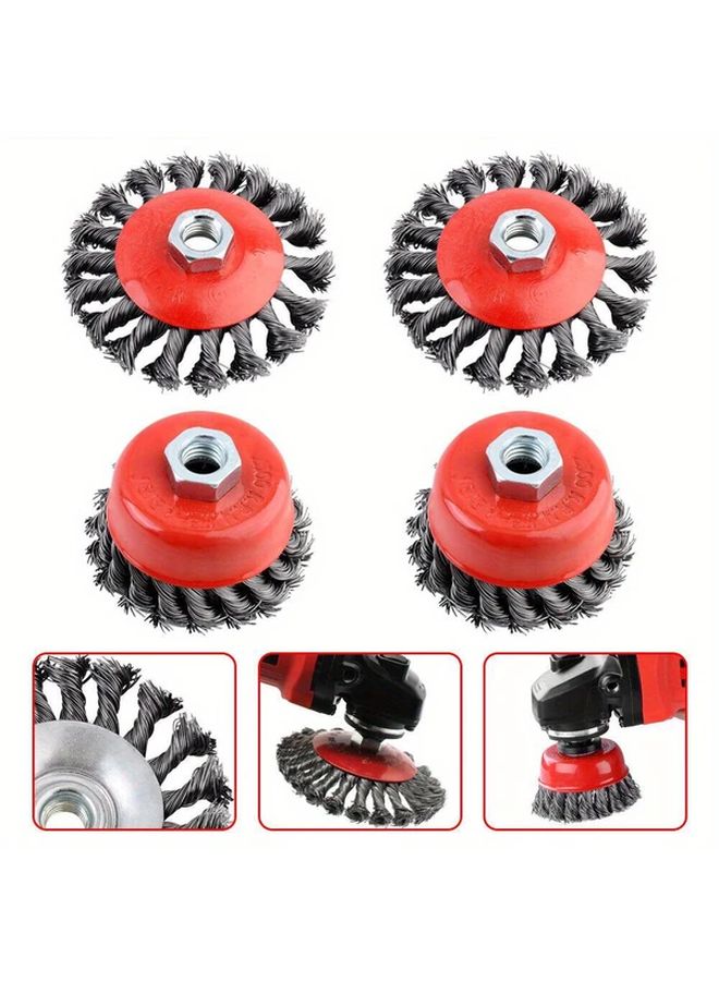 4 قطع من فرشاة كوب العجلة السلكية المعقدة ذات الفولاذ الثقيل من أجل جلاخة الزاوية متوافقة مع أدوات 115 ملم - Image 3