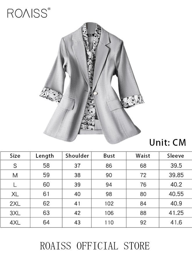 roaiss - Women's Suits with Scarf Long Sleeve Blazer Office Women's Wear Thin Casual Design Women's Blazers Lapel Long Sleeve Button Casual Business Jacket - Image 1