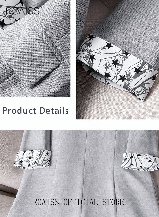 roaiss - Women's Suits with Scarf Long Sleeve Blazer Office Women's Wear Thin Casual Design Women's Blazers Lapel Long Sleeve Button Casual Business Jacket - Image 1