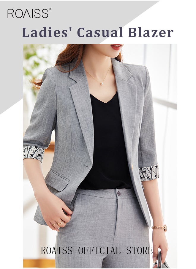 roaiss - Women's Suits with Scarf Long Sleeve Blazer Office Women's Wear Thin Casual Design Women's Blazers Lapel Long Sleeve Button Casual Business Jacket - Image 1