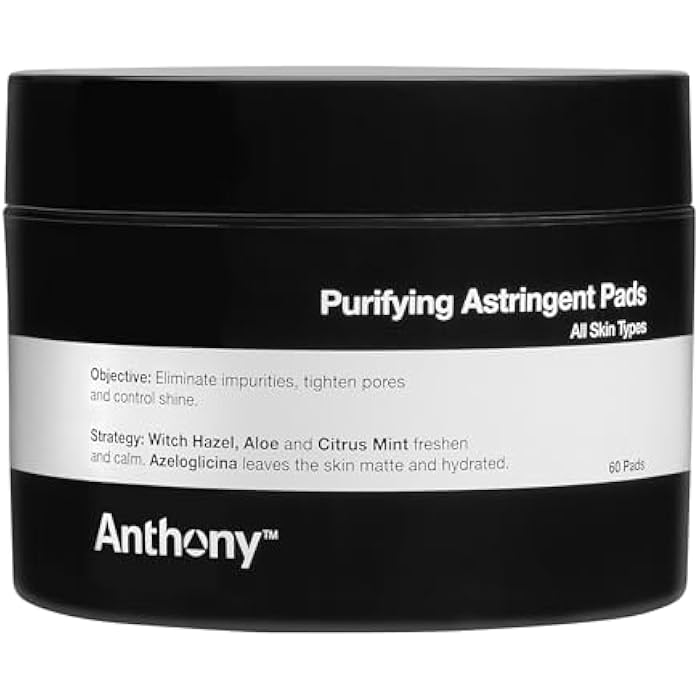 Anthony Witch Hazel Pads Pore Cleaner: 60 Count, Purifying Astringent Cleansing Toner Pads – Aloe Vera, and Citrus Mint, Eliminate Impurities, Minimize Pores and Control Shine - Image 1