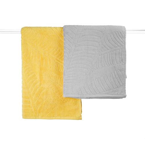 MUSA Bath Towels Natural Banana Fibers, Pack of 2 Towels with Free Bag, Terry Towels for Bath Large Size, Super Soft & Super Absorbent, Shadow Grey + Golden Sunshine - Image 2