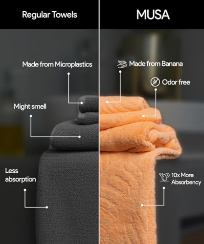 MUSA Bath Towels Natural Banana Fibers, Pack of 2 Towels with Free Bag, Terry Towels for Bath Large Size, Super Soft & Super Absorbent, Shadow Grey + Golden Sunshine - Image 5