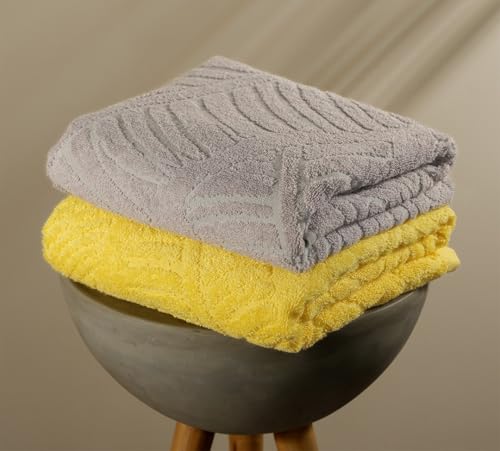MUSA Bath Towels Natural Banana Fibers, Pack of 2 Towels with Free Bag, Terry Towels for Bath Large Size, Super Soft & Super Absorbent, Shadow Grey + Golden Sunshine - Image 1