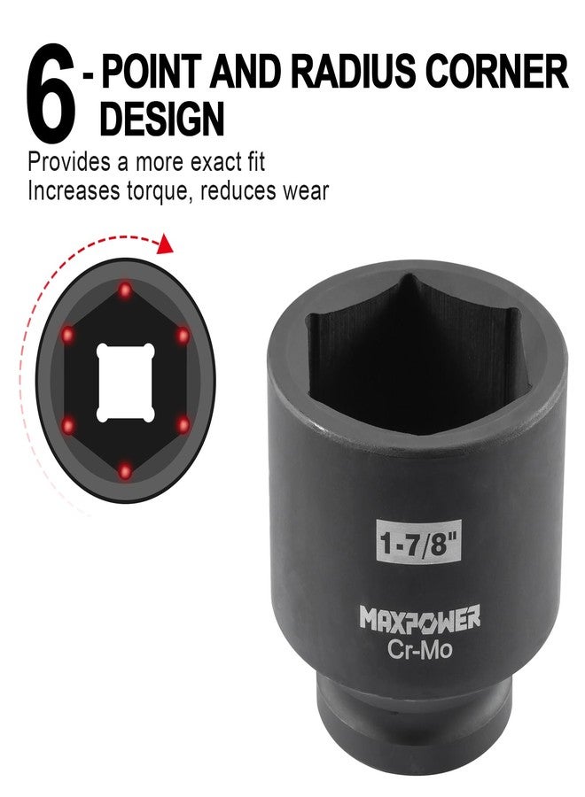 مقبس MAXPOWER ذو تأثير عميق 1-7/8 بوصة، مقاس 3/4 بوصة، بتصميم سداسي النقاط، مصنوع من فولاذ الكروم الموليبدينوم المعالج حرارياً، SAE - Image 3
