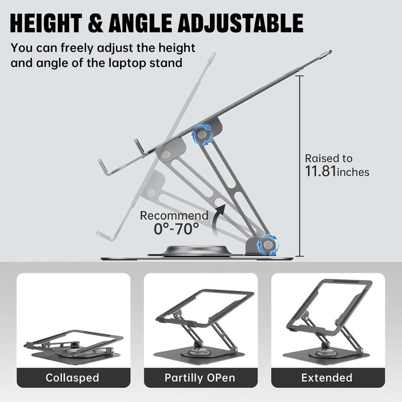 JOYEKY Laptop Stand for Desk, Adjustable Computer Stand with 360Â° Rotating Base, Ergonomic Laptop Riser for Collaborative Work, Foldable & Portable Laptop Stand, fits for All 10-16" Laptops - Image 4