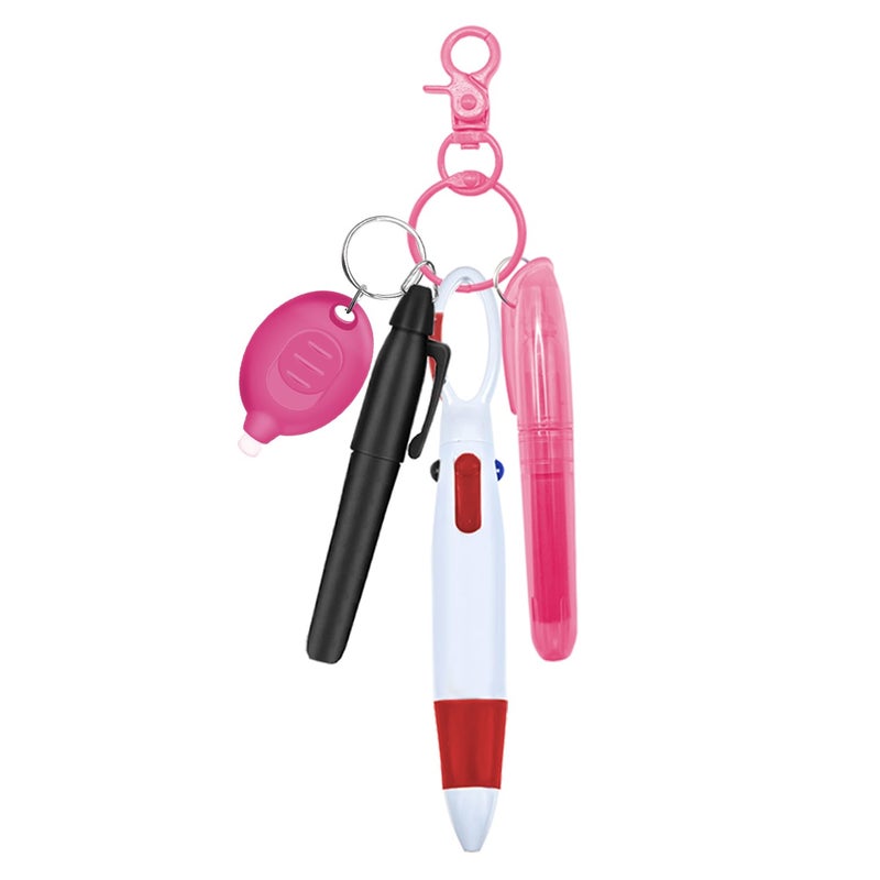 Daemson Nurse Pen Set, Badge Reel Pen Include Highlighter, Permanent Marker, Ballpoint Pen, LED Keychain Flashlight, and Nursing Keychain Clip (Pink) - Image 1