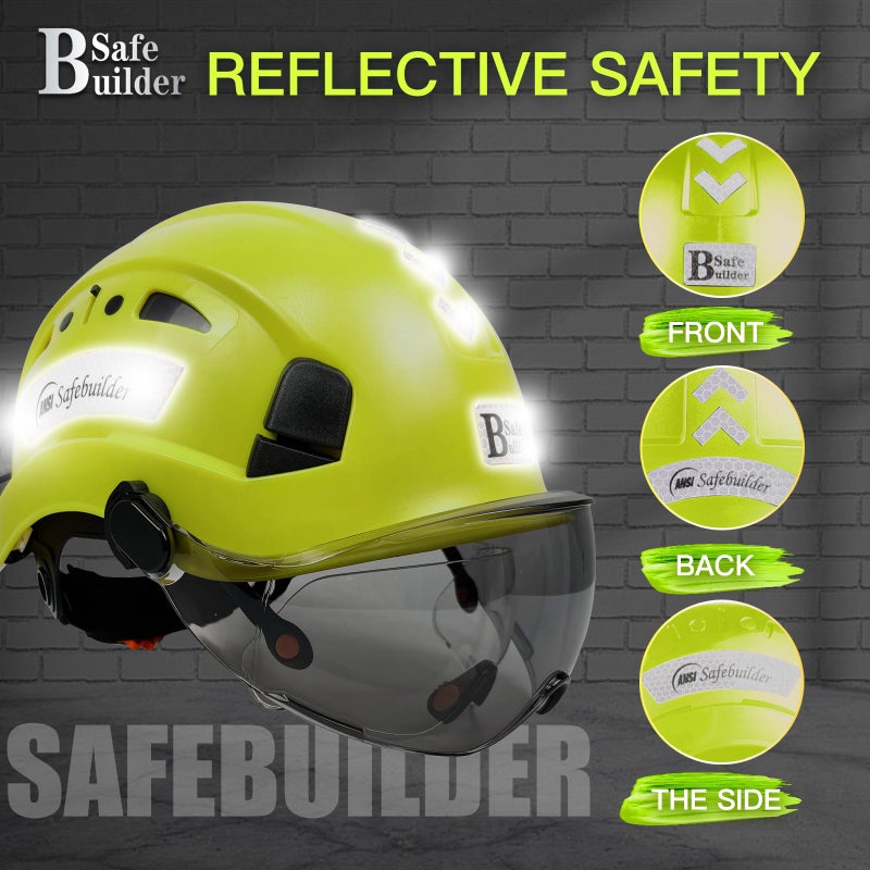 Safebuilder Safety Helmet Hard Hat With Visor Adjustable Lightweight Vented Work Helmet For Men Ansi Z89.1 Approved Industrial & Construction (Fluorescent Green Helmet With Clear & Tinted Visor) - Image 5