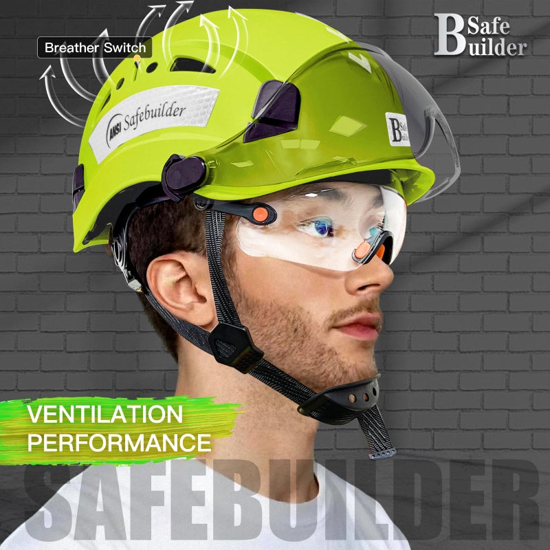 Safebuilder Safety Helmet Hard Hat With Visor Adjustable Lightweight Vented Work Helmet For Men Ansi Z89.1 Approved Industrial & Construction (Fluorescent Green Helmet With Clear & Tinted Visor) - Image 2