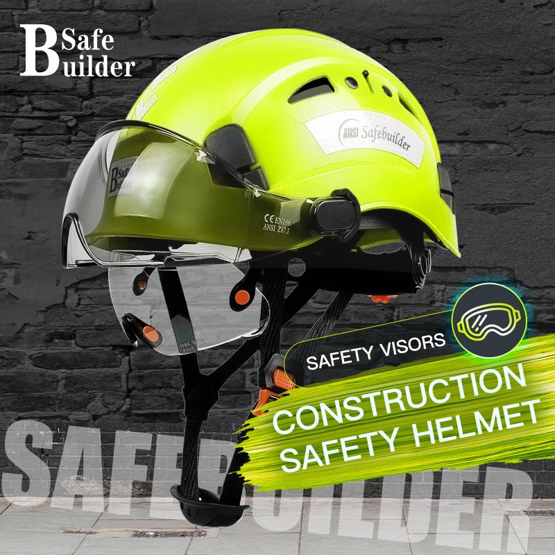 Safebuilder Safety Helmet Hard Hat With Visor Adjustable Lightweight Vented Work Helmet For Men Ansi Z89.1 Approved Industrial & Construction (Fluorescent Green Helmet With Clear & Tinted Visor) - Image 3