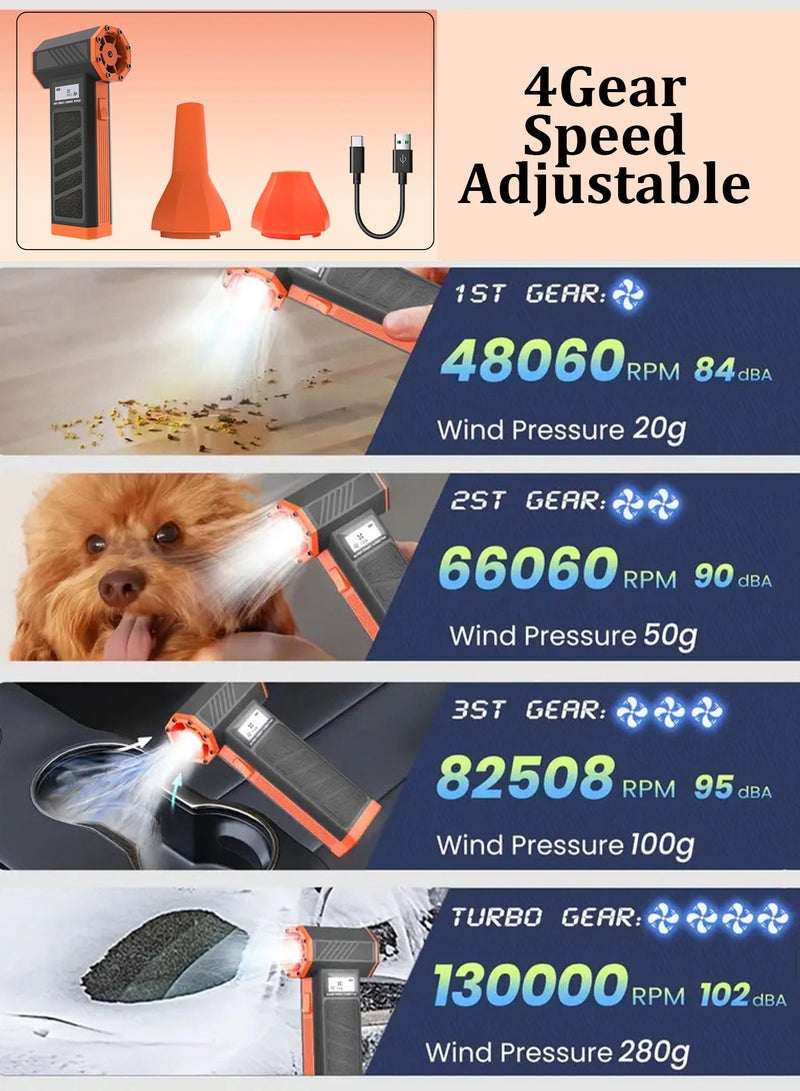 CubeG Compressed Air Duster 130000RPM Electric Air Duster with Display Screen & Light, 4 Gear Adjustable Cordless Rechargeable Turbo Car Dryer Jet Air Blower for Keyboard,Computer ,Car,Home - Image 3