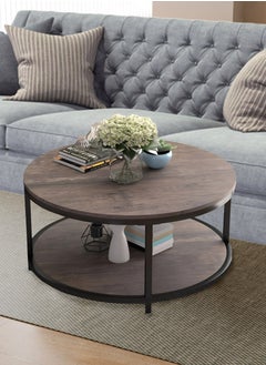 Lovstro Round Wooden Coffee Table 2-Tiers with Rustic Wood Effect Desktop and Storage Shelf - Middle Table - 80cm Diameter Center Table for Living Room Decor  - Image 3