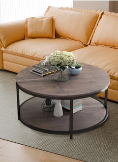 Lovstro Round Wooden Coffee Table 2-Tiers with Rustic Wood Effect Desktop and Storage Shelf - Middle Table - 80cm Diameter Center Table for Living Room Decor  - Image 4