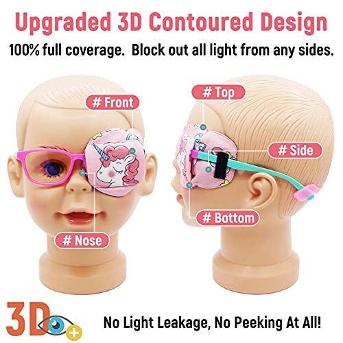 Astropic 3D Cotton & Silk Eye Patch for Kids | Girls Eye Patch for Glasses | Medical Eyepatch for Children with Lazy Eye (Pink Unicorn, Left Eye) - Image 2
