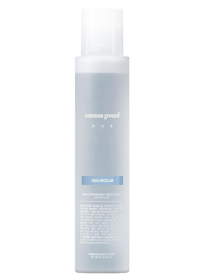 COMMON GROUND NUE Aqua Micellar Water Makeup Remover 3-in-1 Cleanser, Astringent, Makeup Remover, Non-Greasy, No-Rinse, Hydrating, Plant-Based, Organic Aloe Vera & Cucumber, 8.4 Fl Oz - Image 1