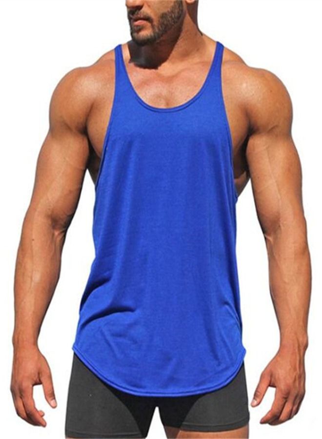 Loquat Solid Color Thin Belt Sports Vest Blue  - Image 2