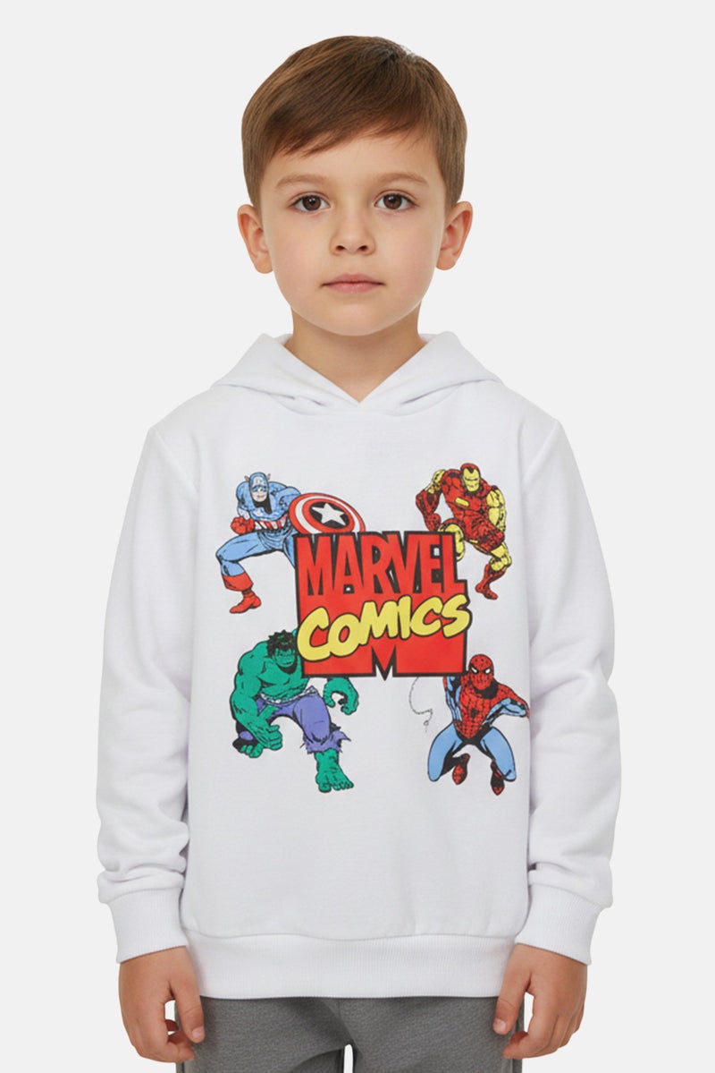 MARVEL Toddlers Boy Long Sleeve Marvel Comic Hoodie, White - Image 1