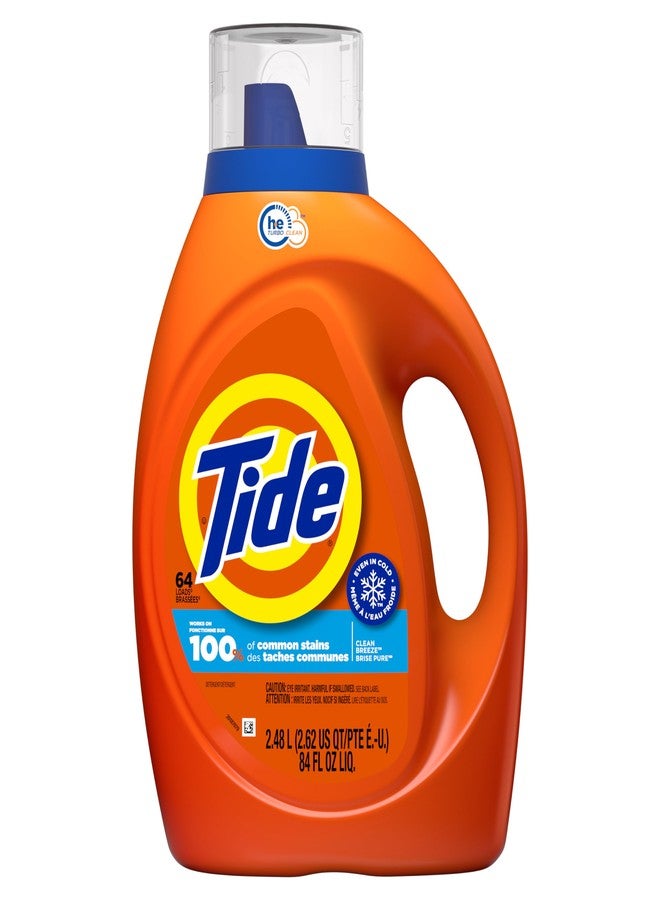 Tide Liquid Laundry Detergent, HE Compatible, Clean Breeze Scent, 64 loads, 84 fl oz (Packaging May Vary) - Image 1