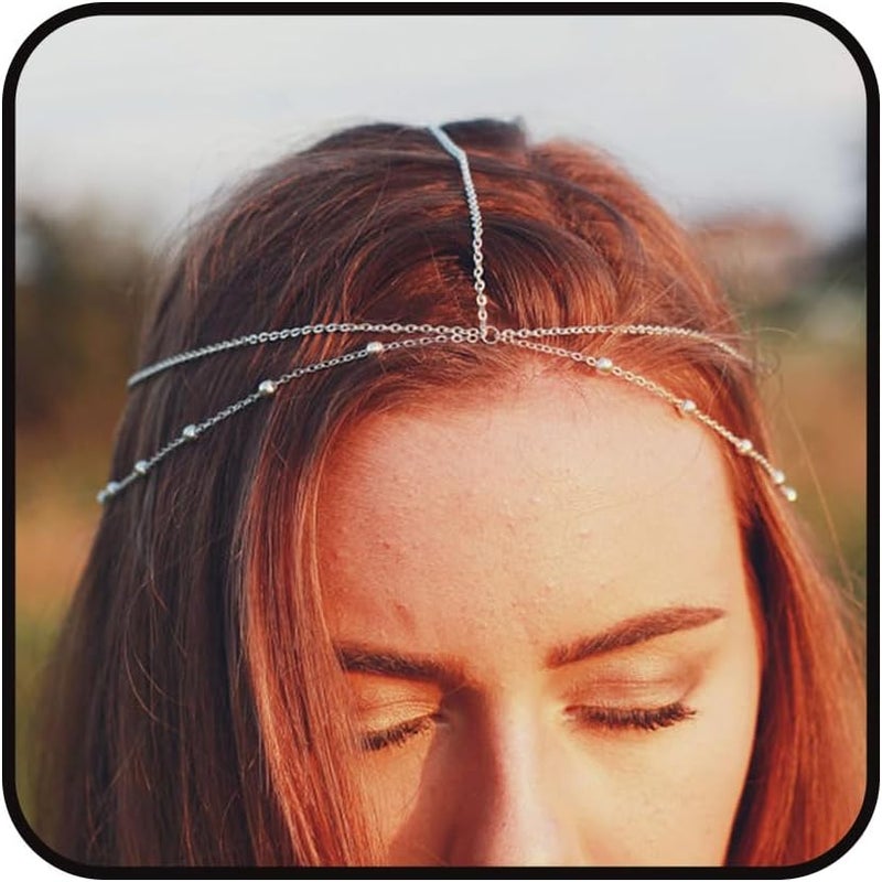 Boho Head Chain Beaded Headbands Chain Layered Headpieces Festival Hair Accessories for Women