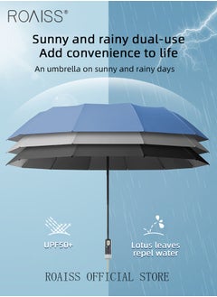 roaiss Upgraded Fully Automatic Umbrella for Men and Women 24 Rib Dual Purpose Umbrella 41.3 Inch Enlarge Umbrella Cover UV Protection Umbrella Effectively Blocks Sunlight UPF50+  - Image 2