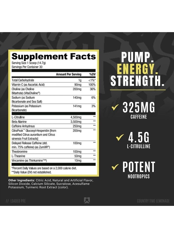 RYSE Up Supplements - Loaded Pre Workout Powder Supplement for Men & Women | Pumps, Energy, Focus | Beta Alanine + Citrulline | 325mg Caffeine | 30 Servings (Country Time Leonade) - Image 1