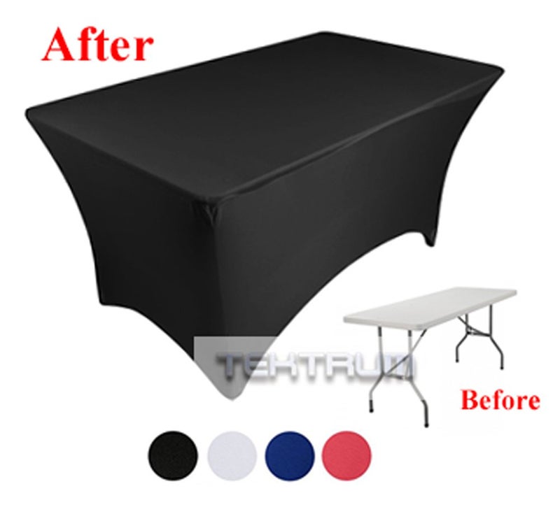 TEKTRUM 4 FT LONG RECTANGULAR STRETCH TABLECLOTH DJ JACKET COVER FOR TRADE SHOW - PREMIUM FABRIC - BLACK COLOR - Image 4