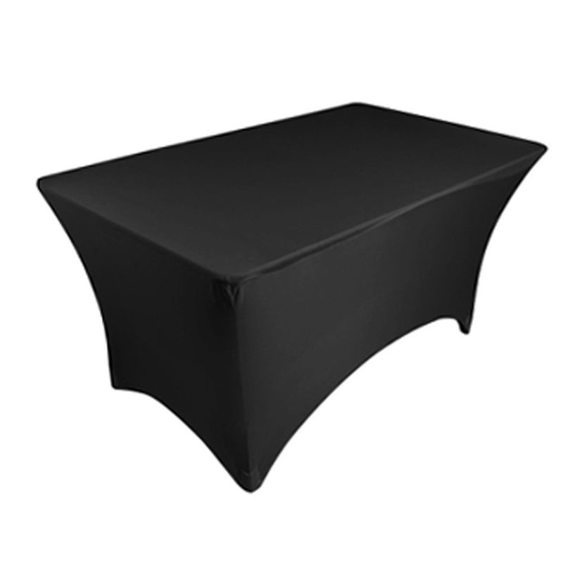 TEKTRUM 4 FT LONG RECTANGULAR STRETCH TABLECLOTH DJ JACKET COVER FOR TRADE SHOW - PREMIUM FABRIC - BLACK COLOR - Image 1