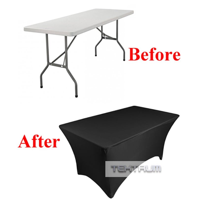 TEKTRUM 4 FT LONG RECTANGULAR STRETCH TABLECLOTH DJ JACKET COVER FOR TRADE SHOW - PREMIUM FABRIC - BLACK COLOR - Image 2
