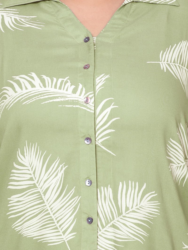 Indietoga Women's Plus Size Rayon Longline Regular Fit Shirt Tops (10001467_Green Printed_7Xl) - Image 3