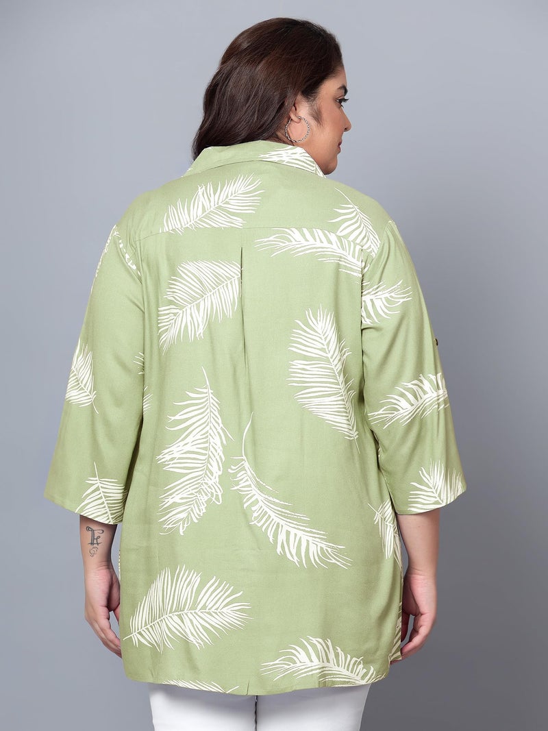 Indietoga Women's Plus Size Rayon Longline Regular Fit Shirt Tops (10001467_Green Printed_7Xl) - Image 4