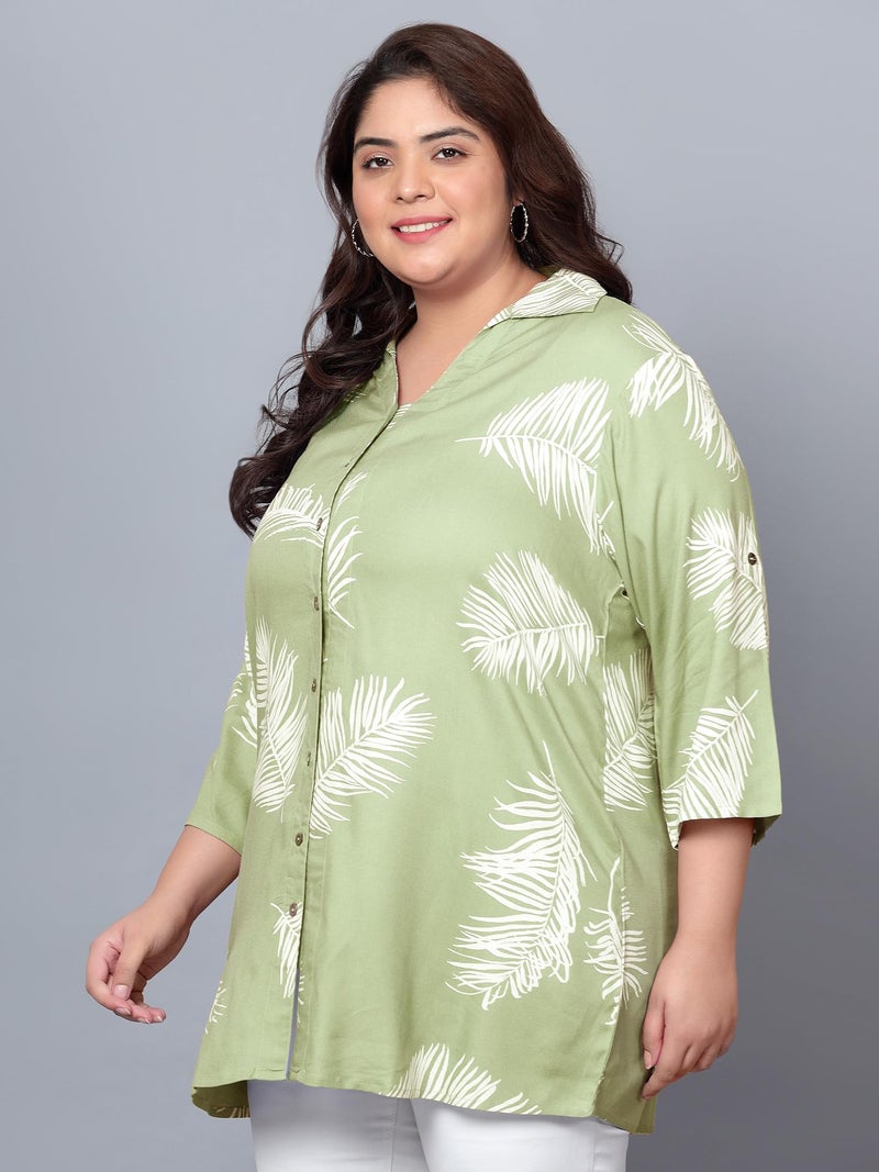 Indietoga Women's Plus Size Rayon Longline Regular Fit Shirt Tops (10001467_Green Printed_7Xl) - Image 5