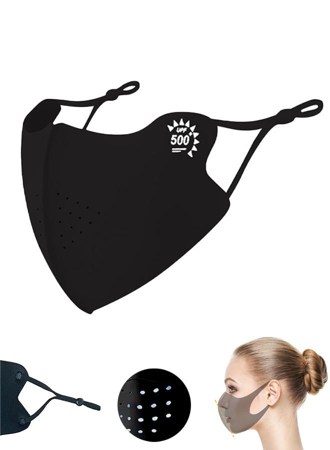 GIFT Sun Protection Face Cover, UPF 50+ UV Face Mask with Ear Loops Ice Silk Half UV Face Covering, Washable Reusable Motorcycle Running Riding Exercise Breathable Golf Sports Face Shield Black - Image 1