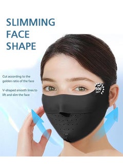GIFT Sun Protection Face Cover, UPF 50+ UV Face Mask with Ear Loops Ice Silk Half UV Face Covering, Washable Reusable Motorcycle Running Riding Exercise Breathable Golf Sports Face Shield Black  - Image 4
