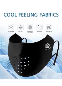 GIFT Sun Protection Face Cover, UPF 50+ UV Face Mask with Ear Loops Ice Silk Half UV Face Covering, Washable Reusable Motorcycle Running Riding Exercise Breathable Golf Sports Face Shield Black  - Image 2