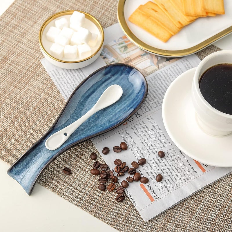 Hasense Ceramic Spoon Rest for Stove Top, Porcelain Spoon Holder for Kitchen Counter Cooking Utensil Home Decor, Navy - Image 5