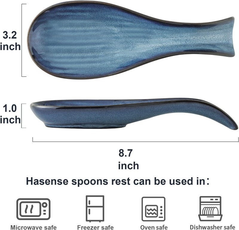 Hasense Ceramic Spoon Rest for Stove Top, Porcelain Spoon Holder for Kitchen Counter Cooking Utensil Home Decor, Navy - Image 2