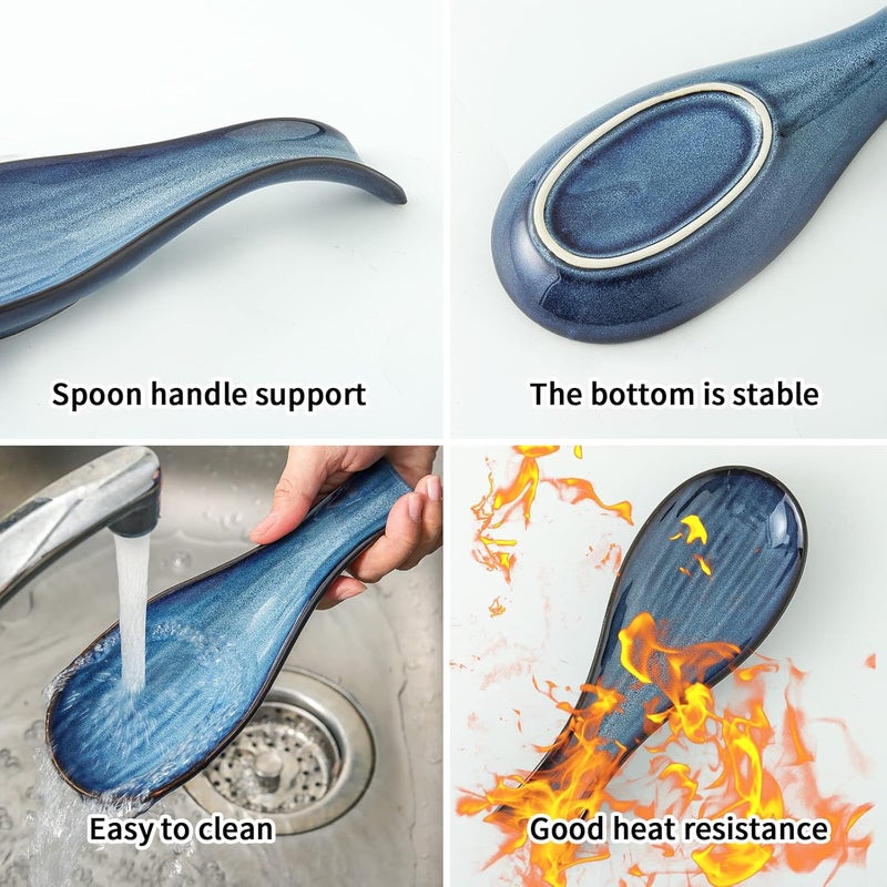 Hasense Ceramic Spoon Rest for Stove Top, Porcelain Spoon Holder for Kitchen Counter Cooking Utensil Home Decor, Navy - Image 4