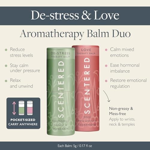 Scentered Aromatherapy Balm Stick Duo for Stress-Relief & Emotional Balance - Roll On Essential Oil Blends of Rose & Chamomile - Aromatherapy Gifts for Women - De-Stress & Love - Image 2