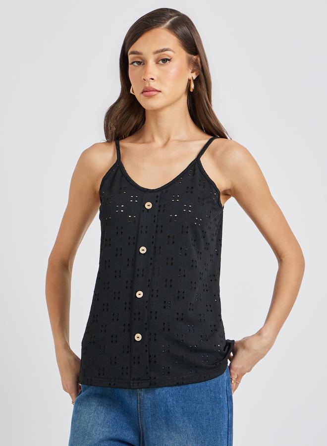 Styli Styli Embroidered Buttoned Strappy Cami Top  - Image 3