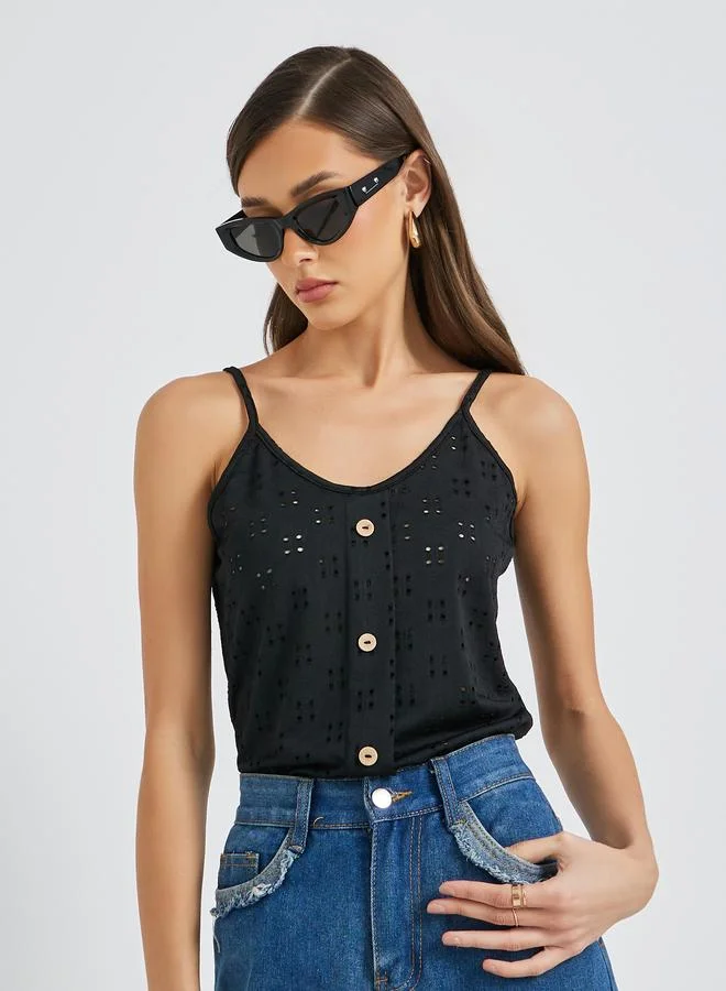 ستايلي Styli Embroidered Buttoned Strappy Cami Top