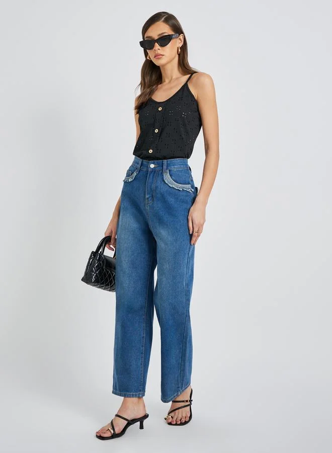ستايلي Styli Embroidered Buttoned Strappy Cami Top