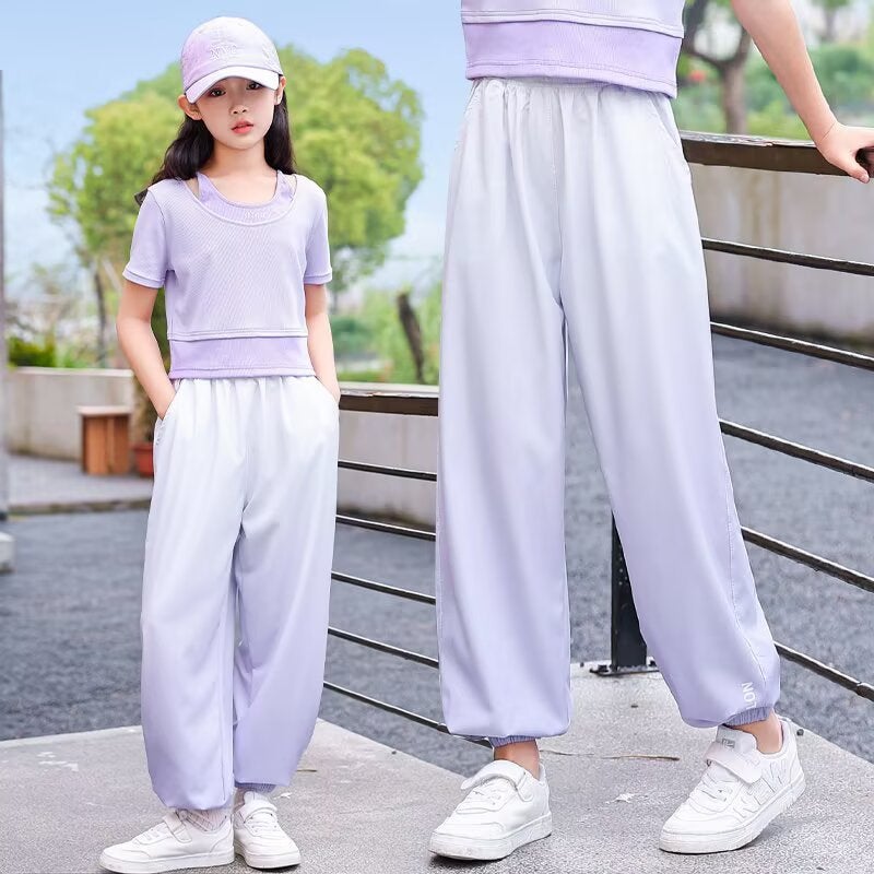 Girls' Ice Silk Pants Gradient Anti-Mosquito Pants Summer Kidsren'S Sports Quick-Drying Pants Thin Summer Wear - Image 3